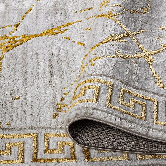 GLORY RUGS Area Rugs Marble 2x7 Cream Gold Carpet Modern Abstract Rug Living Room Dining Bedroom Rug