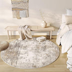 3x3 Washable Round Rug Brown Grey Abstract Entryway Area Rug Neutral Modern Non Slip Soft Low Pile Small Carpet for Bathroom Kitchen Living Room Bedroom