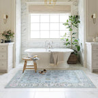 Fame Living Cream Blue Oushak Rug, Modern, Vintage, Turkish, Eclectic, Floral, Pastel, Washable, Area Rugs for Living Room, Dining, Bedroom, Nursery, Girls, Boys, 5'9"x8'9"