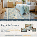 6x9 Area Rugs Living Room Rug - Floral Vintage Morris-Inspired Washable Carpet, Low Pile Non-Shedding Stain Resistance Boho Soft Carpet for Bedroom, Dining Room, Office, Farmhouse (6'x9' Blue/Orange)