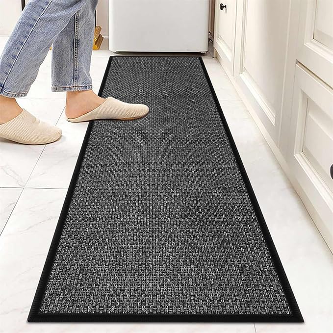 8FT Jute Runner Rug for Hallways Non Slip, Rubber Backed Long Laundry Room Mat Hall Rug Runner Carpet Non Skid, Black