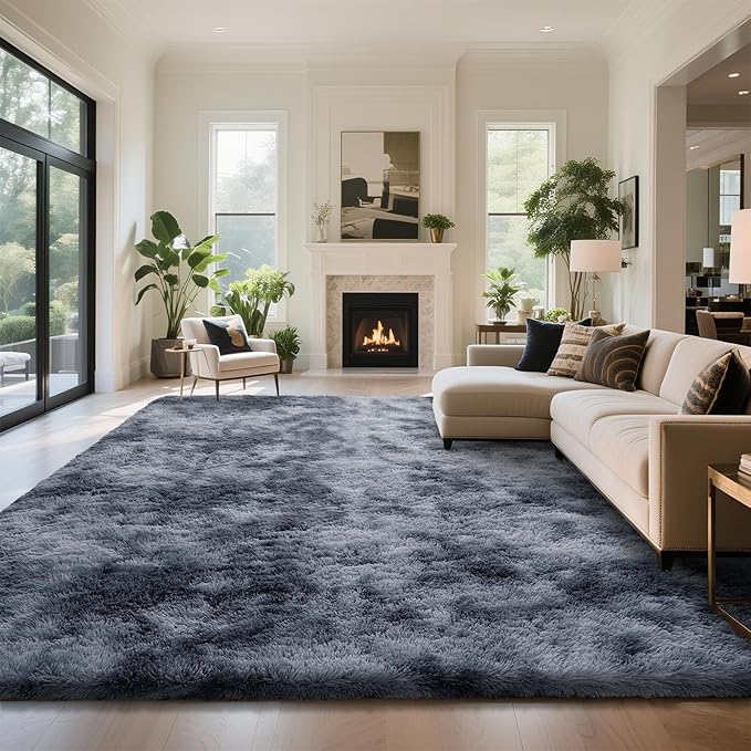 Fluffy Rug Shaggy Area Rug, Mottling Dark Grey 10x14 Area Rugs for Bedroom, Super Soft Shaggy Rugs for Living Room Bedroom Kids Room Home Decor, Upgrade Anti-Skid Rectangular Fuzzy Rug