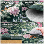 Area Rug Living Room Rugs: Floral 5x7 Washable Rug Vintage Soft Boho Non-Slip Carpet Indoor Floor Stain Resistant Large Carpets for Bedroom Dining Room Farmhouse Nursery Hallway Home Office Dark Green