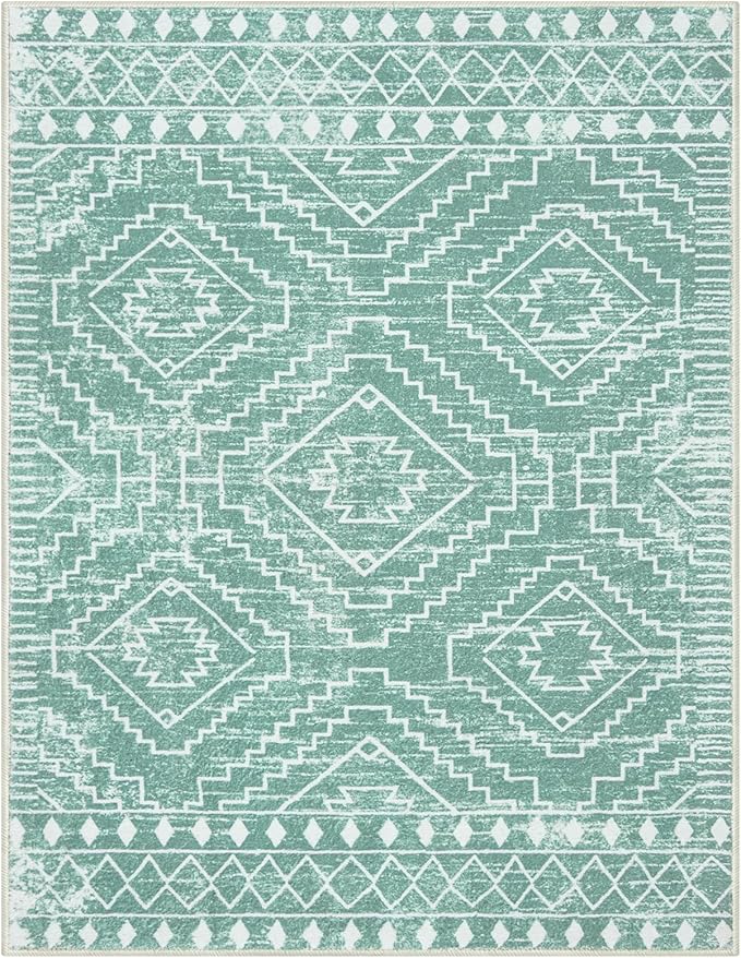 Wonnitar Moroccan Sage Green Area Rugs 5x7, Washable Rugs Non-Slip Soft Large Rug for Bedroom, Non-Shedding Farmhouse Stain Resistant Floor Carpet for Bedside Playroom Dining Room (Mint Green,5'x7')
