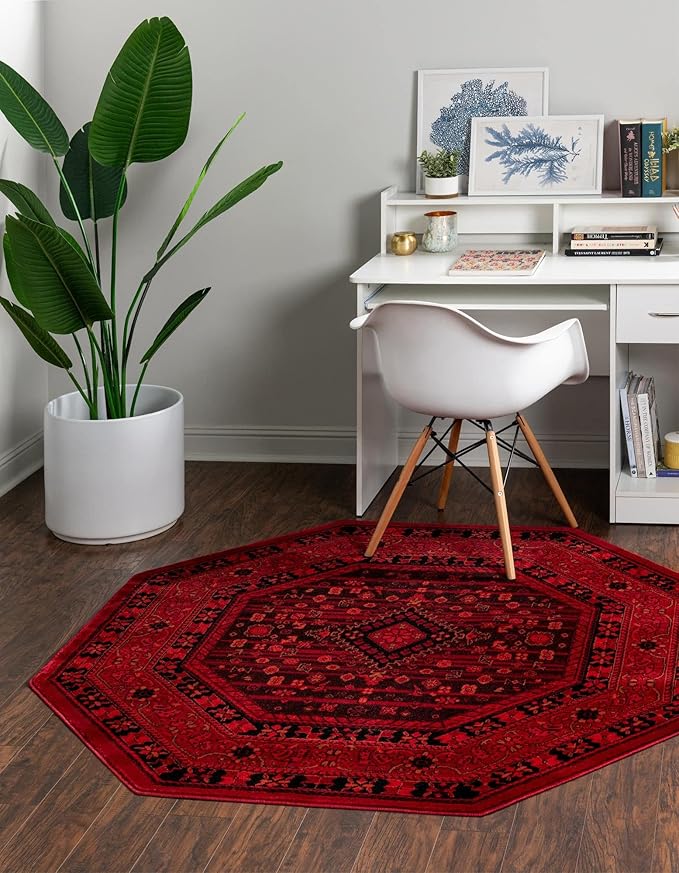 Unique Loom Tekke Collection Area Rug - Sheibani (7' 11" Octagon, Red/ Black)
