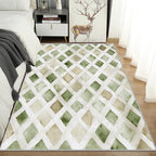 Checkered Rug, Washable 5x8 Rug for Living Room, Geometric Rhombus Patterned Indoor Carpet, Checkered Decor for Home, Bedroom, Soft Non Slip Thin Design FER39