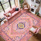 SERISSA Washable Rugs 8x10 Area Rugs, Large Non-Slip Boho Living Room Rug, Ultra Soft Cute Pastel Aesthetic Fuchsia Pink Carpet for Baby Girls Bedroom Kids Playroom Nursery Dining Room Dorm Decor