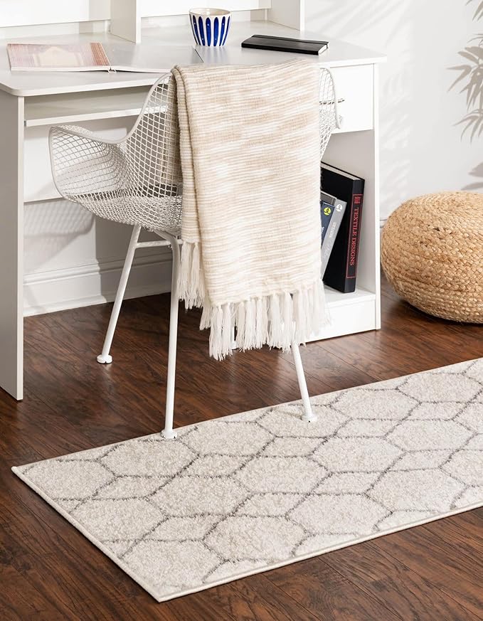 Unique Loom Trellis Frieze Collection Area Rug - Geometric (2' x 10' Runner, Ivory/ Gray)