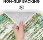 3x5 Modern Abstract Area Rug for Entryway, Green Grey Multi Super Soft Washable Rug with Non-Slip, Low-Pile Door Mat Indoor for Living Room Bedroom, Carpet with Non-Shedding