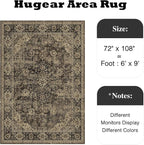 HUGEAR Retro Brown Area Rug 6x9 Machine Washable Living Room Rugs Distressed Vintage Floral Low Pile Carpet Bedroom Office Dining Room Laundry Room Non Slip Soft Lightweight