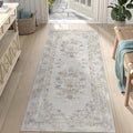 jinchan Vintage Floral Runner Rug 2x5 - Machine Washable Distressed Design Non-Slip Low-Pile Soft Thin Carpet for Hallway Kitchen Farmhouse Bedroom Entryway Laundry Room (2x5ft, Light Grey)