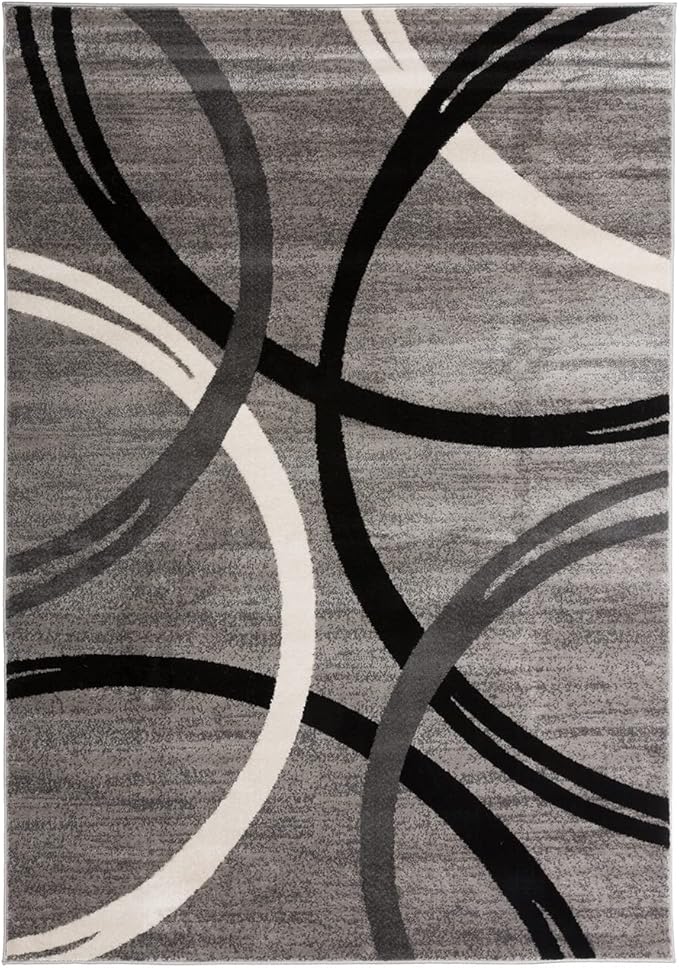 Rugshop Wavy Circles Design Area Rug, Fade-Resistant Carpet for Kitchen, Entryway, or Office, Gray, 3'3" x 5'