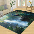 Peacock Rugs for Bedroom - 5x7 Rug, Peacock Decor Area Rugs for Living Room, Natural Landscapes Carpet, Waterfall Washable Area Mat, Aesthetics Carpet - Peafowl Home Decor & Gifts