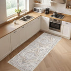 Runner Rug Kitchen Washable Rugs: 3x10 Non-Slip Boho Soft Vintage Stain Resistant Indoor Floor Neutral Farmhouse Throw Carpet for Hallway Bathroom Laundry Room Entryway Bedroom- Ivory Gray