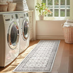 jinchan Floral Runner Rug 2x5 - Machine Washable Beige Vintage Distressed Design Soft Non-Slip Low-Pile Ultra-Thin Runner Rug for Kitchen Hallway Laundry Room Entryway Farmhouse (2‘x5', Beige)