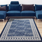 Antep Rugs Alfombras Modern Bordered 4x6 Non-Skid (Non-Slip) Low Profile Pile Rubber Backing Indoor Area Rugs (Navy Blue, 4' x 5'8")