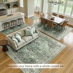 Area Rugs 5'x7' Washable Non-Slip, Floral Vintage Distress Print Pattern Medallion Carpet for Living Room Bedroom Dining Room, Dark Green Gray