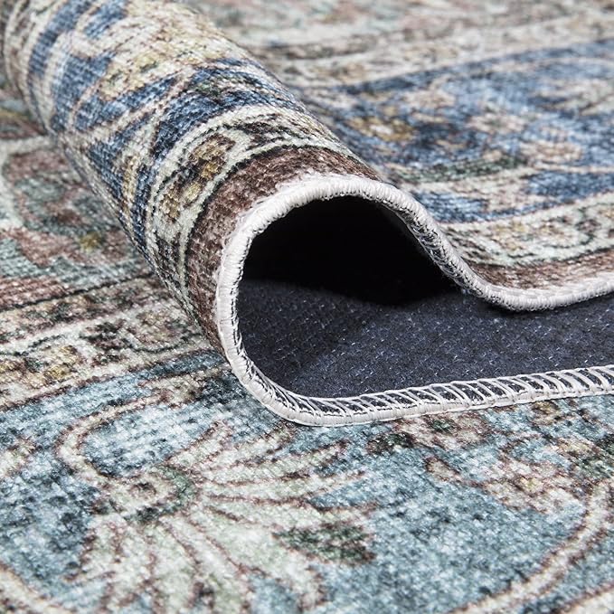 Bloom Rugs Caria Washable Non-Slip 9x12 Rug - Blue/Red Brown Traditional Area Rug for Living Room, Bedroom, Dining Room, and Kitchen - Exact Size: 9' x 12'