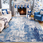 Washable Area Rugs 9'x12' Non-Slip Modern Abstract Soft for Living Room Entryway Bedroom, Print Pattern, Blue Grey Navy Gray
