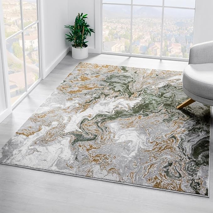 LUXE WEAVERS Marble Swirl Abstract Area Rug, Green 5x7
