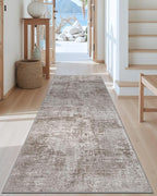 DEXI Hallway Runner Rug 3x8, Modern Abstract Non Slip Thin Soft Runners Carpet, Stain Resistant Washable Indoor Rug for Hallway Entryway Kitchen Laundry Room Living Room, Red Brown