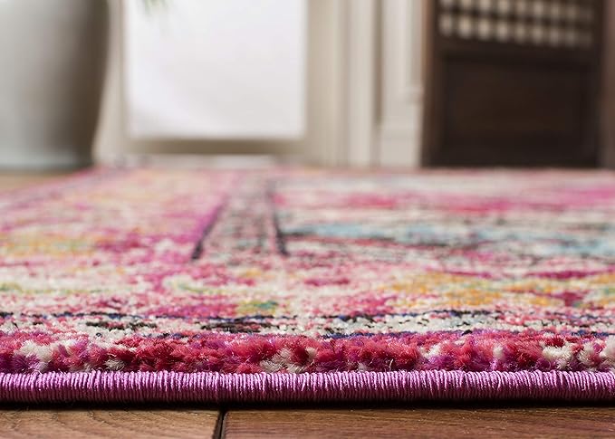 SAFAVIEH Monaco Collection Accent Rug - 4' x 5'7", Pink & Multi, Boho Medallion Distressed Design, Non-Shedding & Easy Care, Ideal for High Traffic Areas in Entryway, Living Room, Bedroom (MNC243D)