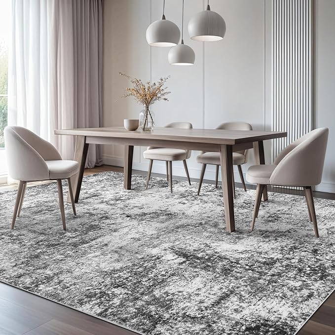 Area Rug Living Room Rugs - 5x7 Large Soft Indoor Neutral Modern Abstract Low Pile Washable Rug Carpet for Bedroom Dining Room Farmhouse Home Office - Grey