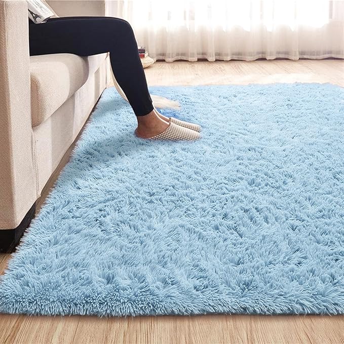 Beglad Fluffy Area Rugs 3 x 5 Feet, Modern Minimalist Style Shag Rugs, Non-Slip Indoor Carpet Soft Rugs for Bedroom, Living Room, Cobalt Blue