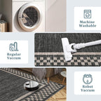 Rug Runners for Hallways 2x8 Washable Kitchen Runner Rug Non Slip Low Pile Bedside Throw Carpet Modern Bordered Bathroom Runners Checkered Area Rug for Living Room Bedroom Entryway Nursery, Black