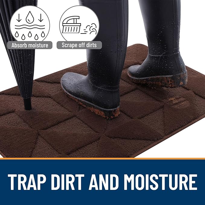 OLANLY Door Mats Indoor, Non-Slip, Absorbent, Dirt Resist, Entrance Washable Mat, Low-Profile Inside Entry Doormat for Entryway (36x24 inches, Dark Brown)