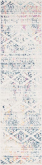 SAFAVIEH Tulum Collection Runner Rug - 2' x 9', Ivory & Blue, Moroccan Boho Tribal Design, Non-Shedding & Easy to Clean, Ideal for Living Room, Hallway, Foyer, Entryway, Bedroom (TUL272C)