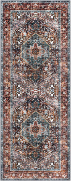 KOZYFLY Runners for Hallways 2x5 Ft Washable Kitchen Runner Rug Boho Runner Rug for Entryway Indoor Printed Oriental Faux Wool Floor Carpet Runner for Laundry Room Kitchen Hall, Brick Red/Orange/Green