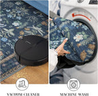Boho 2x5 Runner, Navy Floral Washable Hallway Runner, Non-Slip Kitchen Runner, Super Thin Printed Faux Wool Soft Carpet for Entryway, Front Door, Backdoor, Bedside