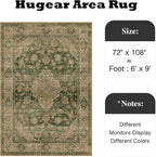 HUGEAR Retro Green Area Rug 6x9 Machine Washable Living Room Rugs Distressed Vintage Floral Low Pile Carpet Bedroom Office Dining Room Laundry Room Non Slip Soft Lightweight