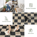 LIVEBOX Checkered Round Rug 4 Ft Washable Area Rug for Playroom, Kids Non-Slip Neutral Classic Circle Rug Geometric Large Carpet Soft Boys Rug for Classroom Dorm Bedroom(Black,120R)