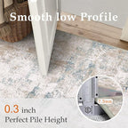 12x15 Area Rug Beige Blue Abstract Living Room Bedroom Washable Carpet Neutral Modern Non Slip Soft Low Pile Large Throw Rug for Dining Room Kitchen Office