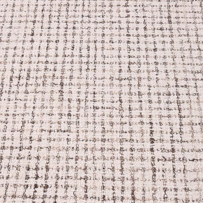 Hand-Tufted 100% Wool Pile Area Rug – Geometric Textured Grid Check Pattern – Thick and Durable Floor Carpet for Bedroom, Living Room, Kids Room, and Dining Area (Ivory-Brown, 2.6' x 10')