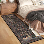 Rugcomf Runner Rug Vibrant Tree of Life-Patterned Vintage Kitchen Rugs Non Slip Washable Soft Carpet Runner for Laundry Bedroom Bathroom, Black
