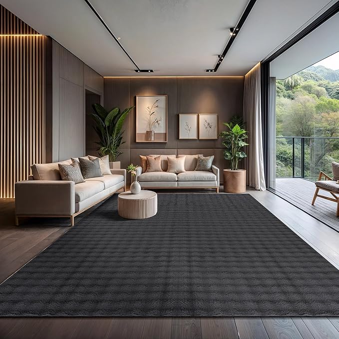 CAMILSON Modern Dark Gray Non Slip Rug 8x10 Ultra Soft High Pile Area Rugs Non Skid Rubber Backing Durable & Easy to Clean Carpet for Living Room Bedroom Kids Room Indoor Use (8 x 10 Dark Gray)