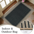 Moynesa Striped Border Easy Jute Outdoor Rug 8x10, Washable Indoor Outdoor Patio Area Rugs for Living Room Non Slip, Modern Classic Farmhouse Carpet for Dining Room Table, Black
