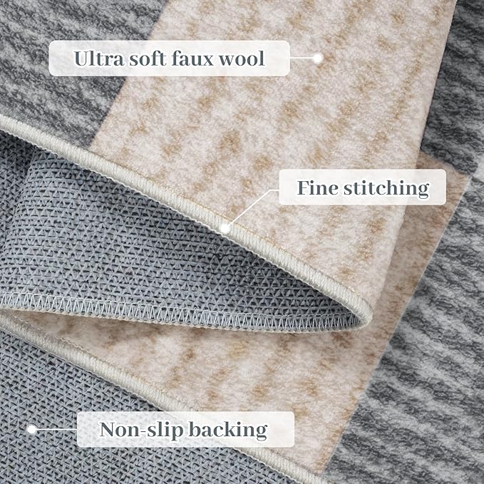 LIVEBOX 3x5 Washable Area Rug Checkered Clearance, Non-Slip Small Entryway Rug Grey Farmhouse Neutral Classic Geometric Boys Rug for Bedroom Living Room Low-Pile Carpet for Indoor Kitchen(Grey 3'x5')
