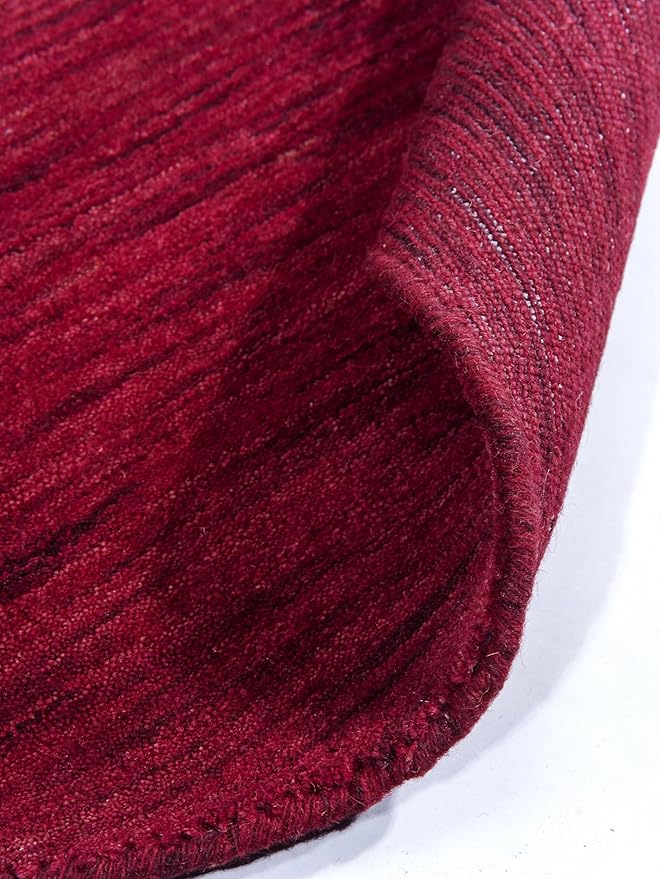 Hand Knotted Loom Wool ECO-Friendly Area Rugs - 6'x6', Square, Dark Red Color, Solid Plain Design, High Pile Handmade Anti Skid Area Rugs for Living Room, Bed Room (L00111)