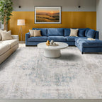 Modern Farmhouse Area Rug for Living Room - 10x14 Blue Gray Big Rug for Dining Room Table, Lightweight Foldable Low Pile Washable
