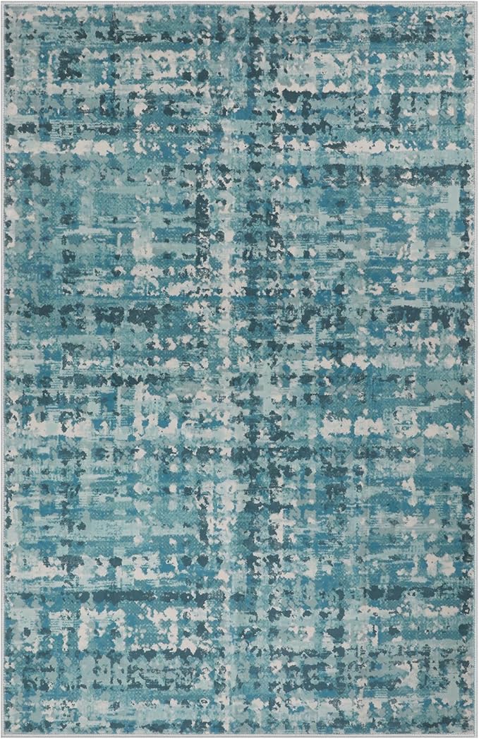 8x10 Abstract Area Rugs for Living Room, Modern Teal Blue Washable Indoor Rug for Bedroom, Thin Soft Large Non-Slip Carpet for Dining Room Home Office Farmhouse Decor