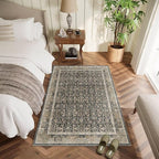 Washable 2x3 Entryway Rug, Boho Non-Slip Door Mat Vintage Distress Small Rugs for Kitchen Nursery Office Bedroom, 0.3" Neutral Oriental Throw Carpet with Cushioning Pad,Grey/Beige/Orange/Multi