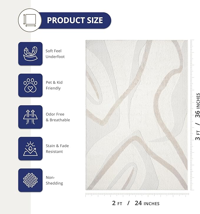 Abani Nomad Cream & Beige Area Rug 2' x 3' for Living Room, Bedroom - Chic Abstract Pattern - Durable & Easy to Clean
