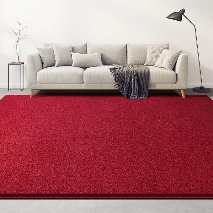 Large Area Rugs for Living Room Bedroom, 4x6 Feet Burgundy Red Rug, Minimalist Modern Shag Rug, Soft Thick Memory Foam Indoor Carpet, Non-Slip Washable Rug for Boys Girls Dorm Nursery Room Home Decor
