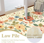 DUKINO 2x6 Runner Rug for Hallway, Washable Kitchen Runner Rug with Non Slip Backing, Low Pile Soft Boho Floral Runner for Kitchen, Hallway, Entryway, Laundry, Bedroom, Beige Yellow
