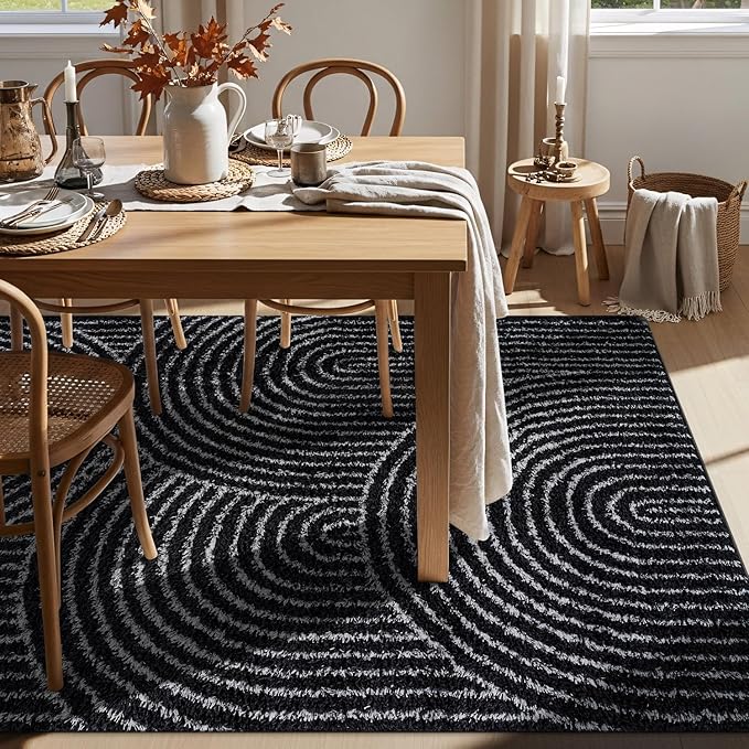 Rugshop Circles Arch Shag Area Rug Anthracite Dark Gray 7' 10" x 10' Perfect for Large Living Rooms, Dining Areas, or Master Bedrooms
