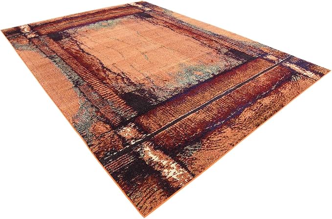 Unique Loom Estrella Collection Rustic, Distressed, Modern, Abstract Area Rug (8' 0 x 11' 0 Rectangular, Orange/Black)